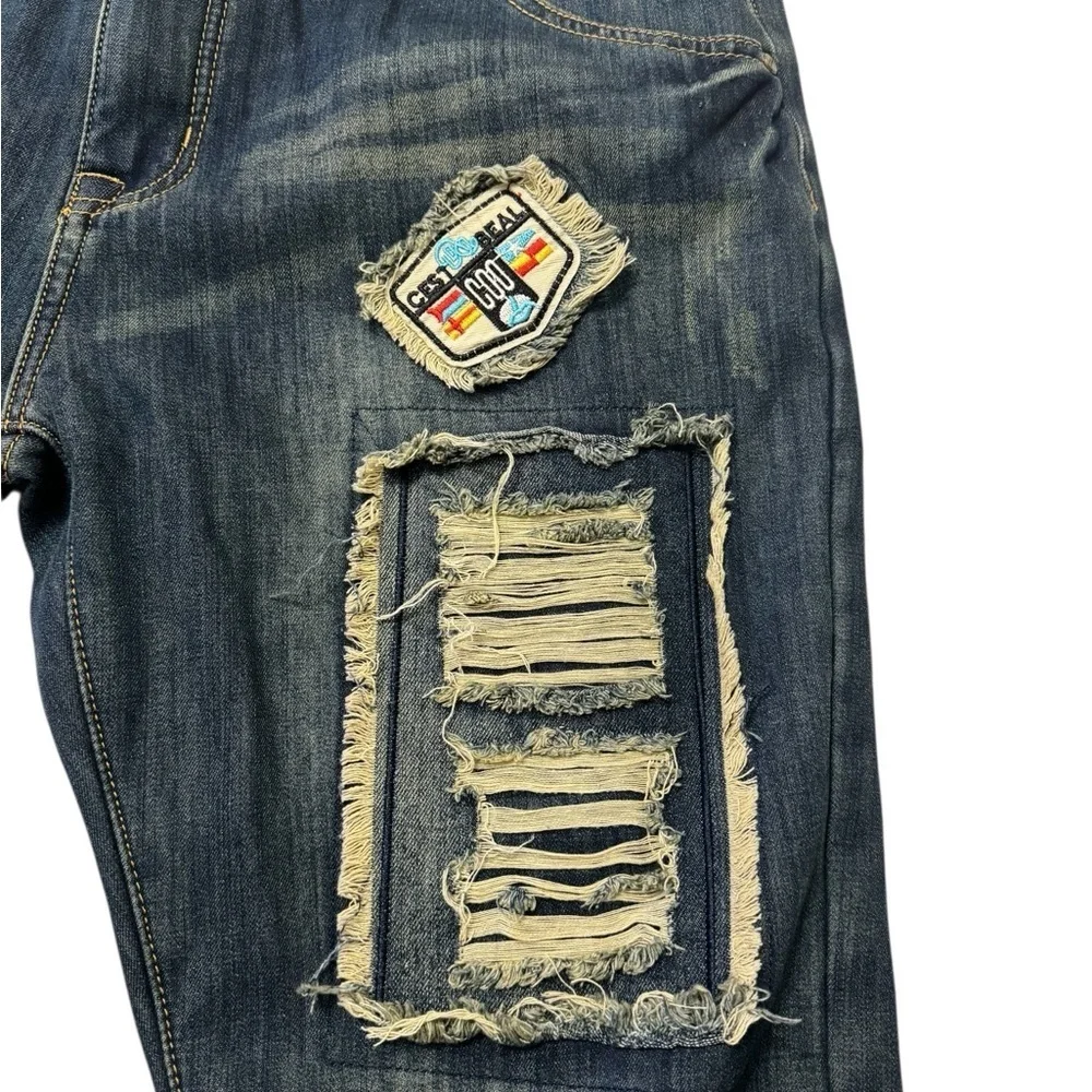 Men’s Distressed Patchwork Jeans Size 36 | Ripped Denim | Streetwear